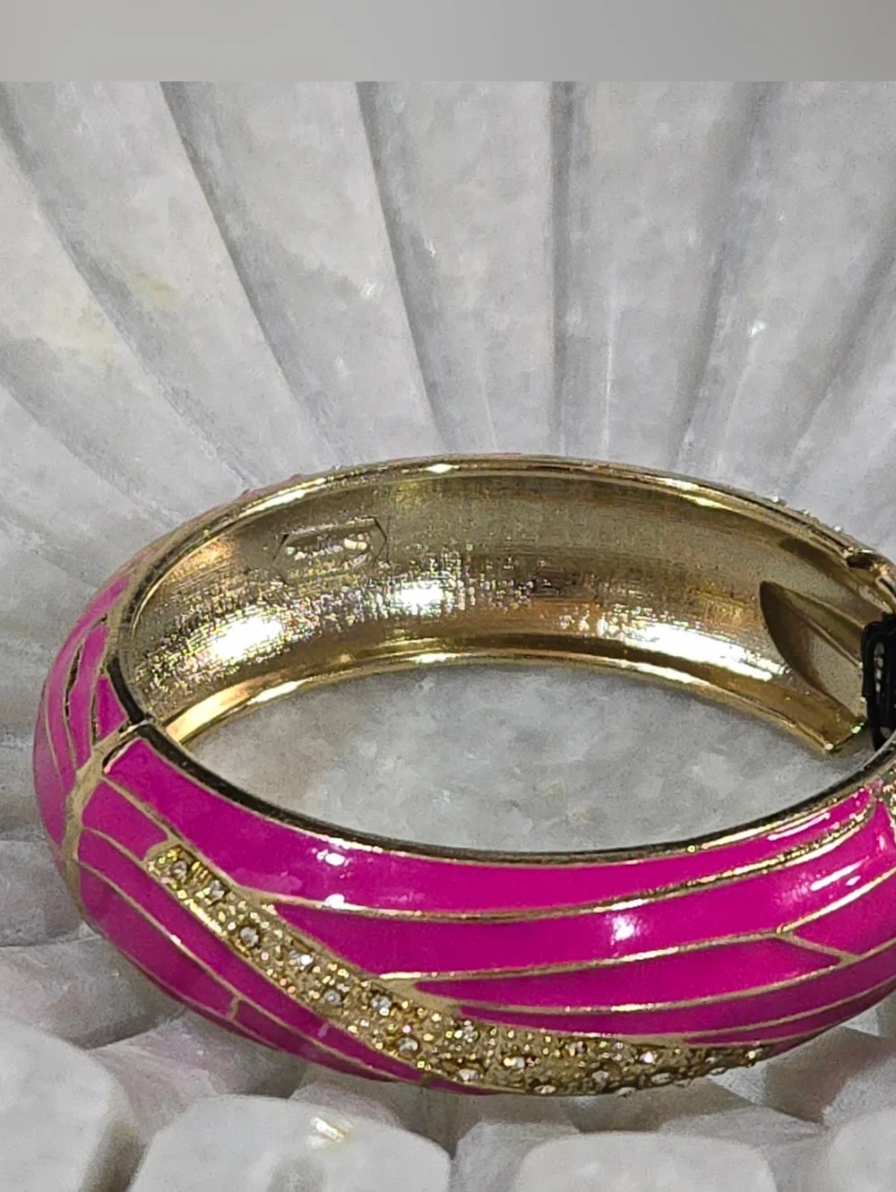 Nordstrom Sequin‎ NYC Pink Enamel & Sparkling Crystals Hinged Bangle NWT